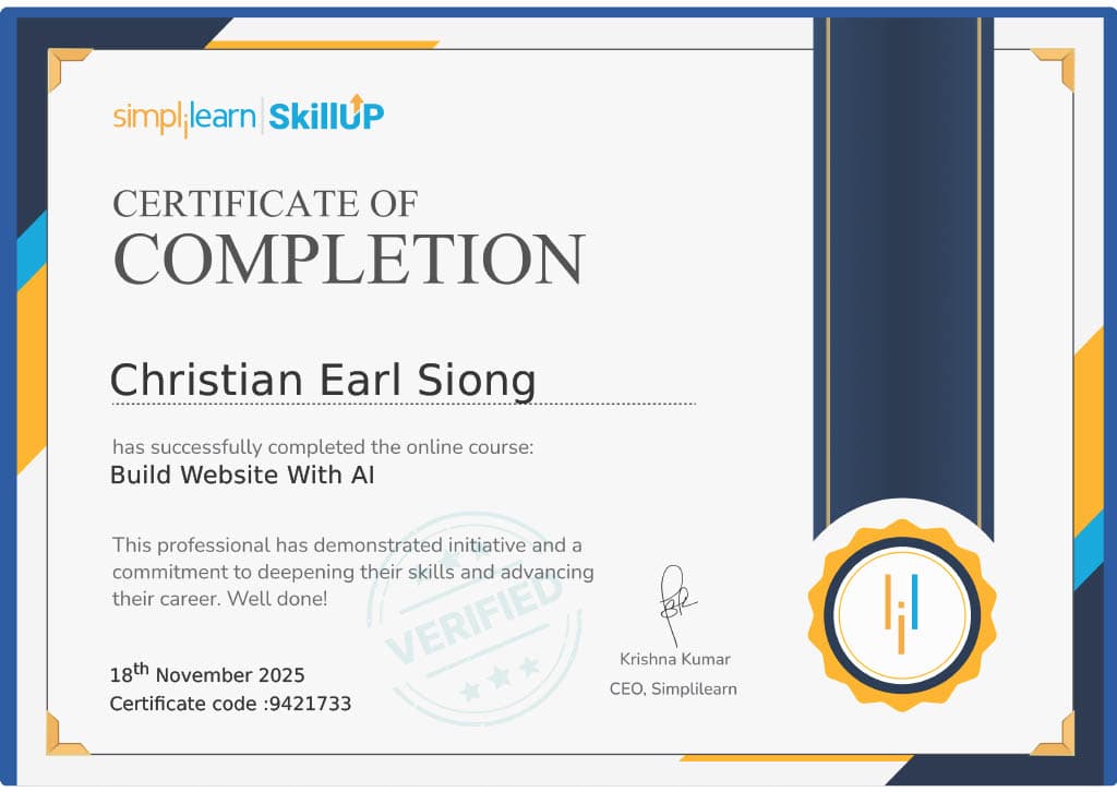 Build Website With AI certificate