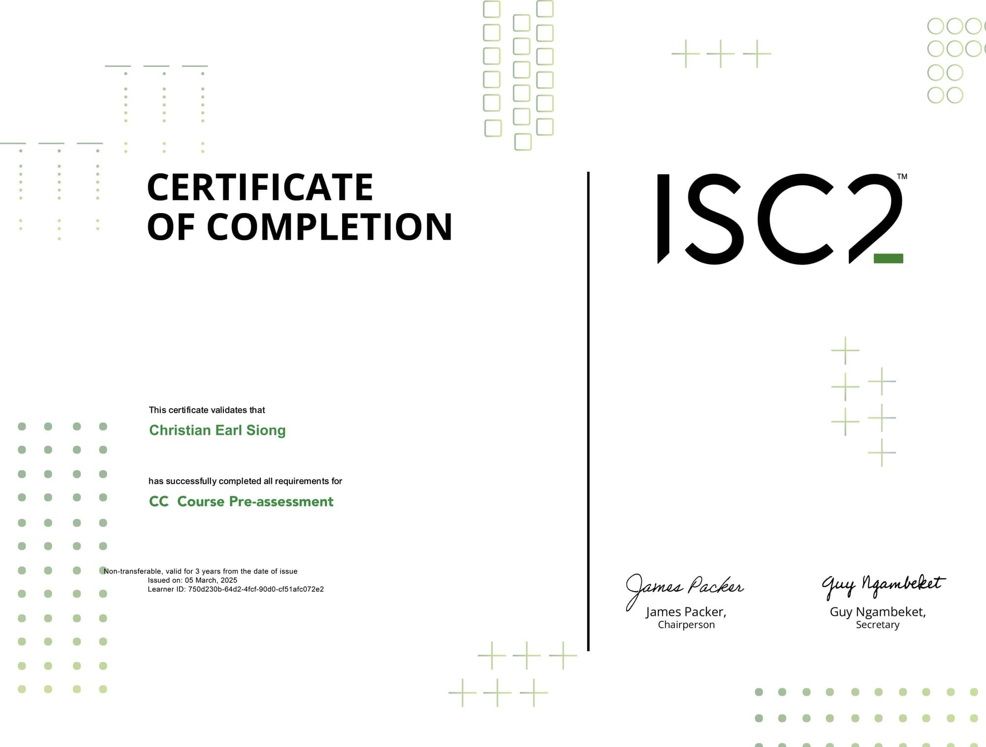 CC Course Pre-assessment certificate
