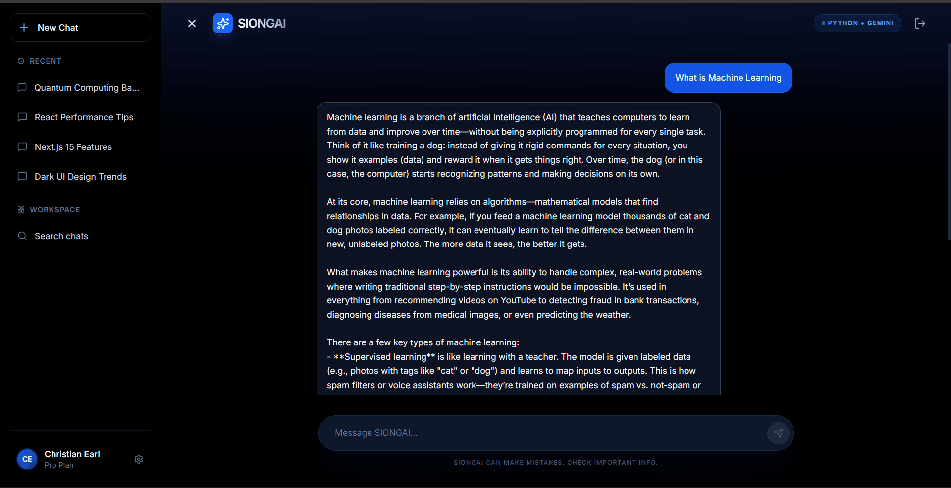 SIONGAI – AI-Powered Chat Interface